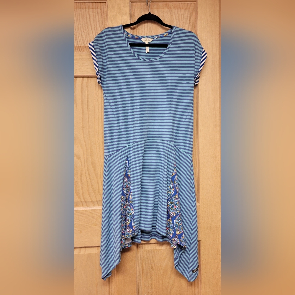 Matilda Jane Walkabout Dress Womens Size Small Blue Striped Floral Asymmetrical